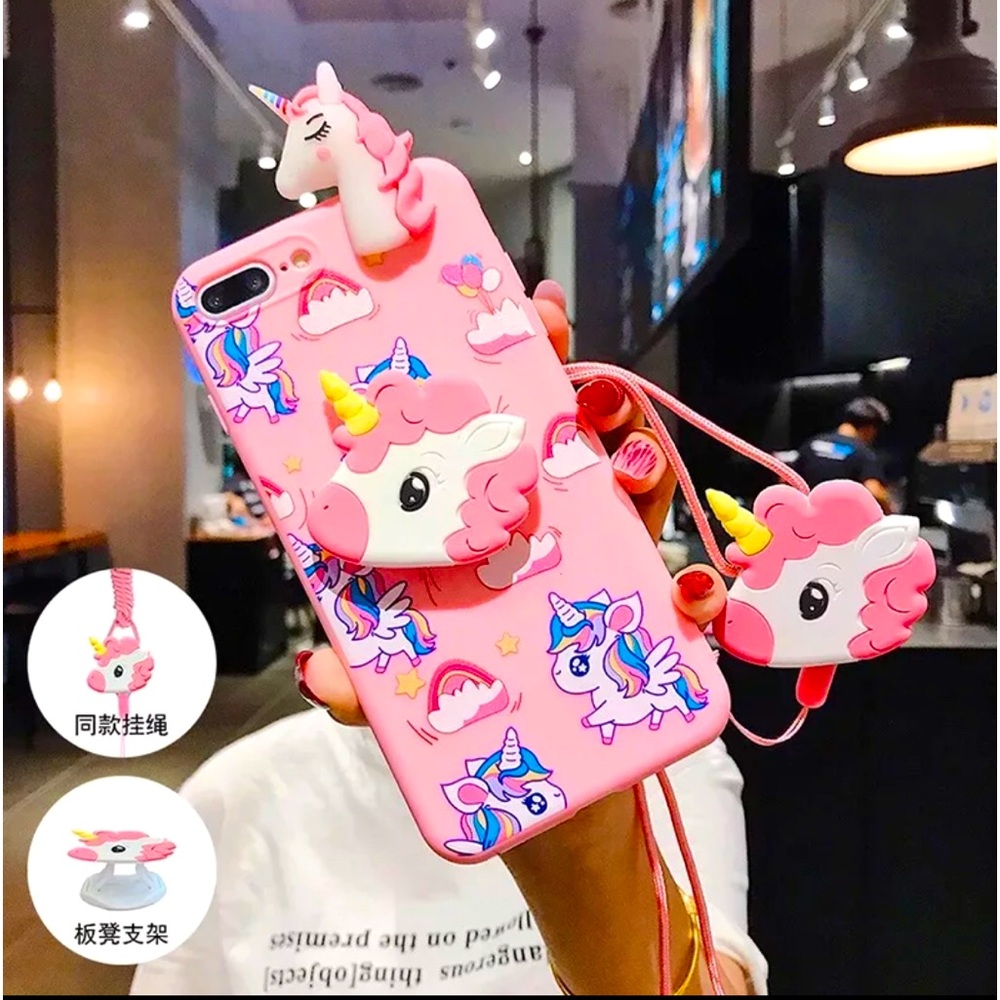 Pink iPhone 11 Pro Max Soft Case. Unicorn with accessories